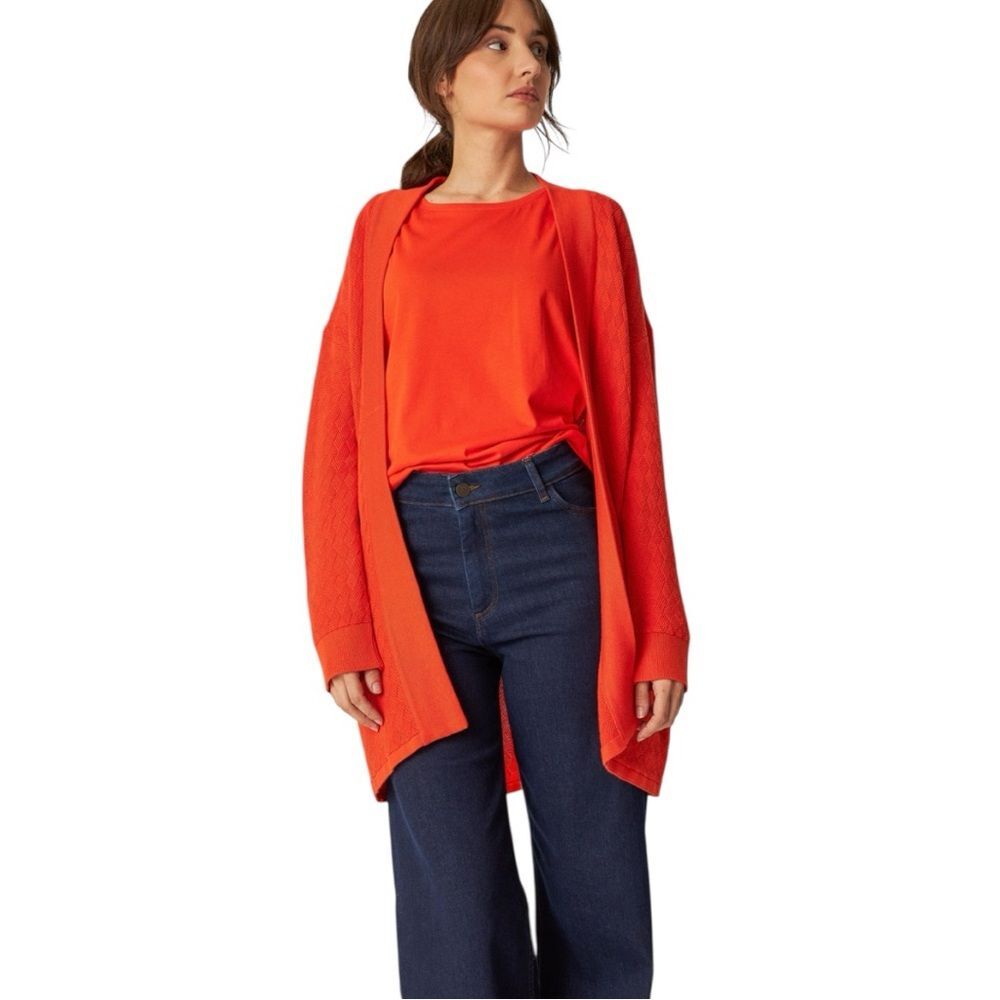 NWT SKFK Ara GOTS Organic Cotton Long Cardigan Tile Red Size 6